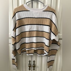 Hollister Striped White and Tan Sweater